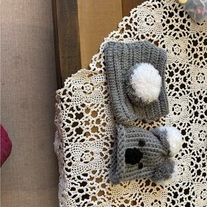 Gray Knitted Koala Beanie Set for Kids